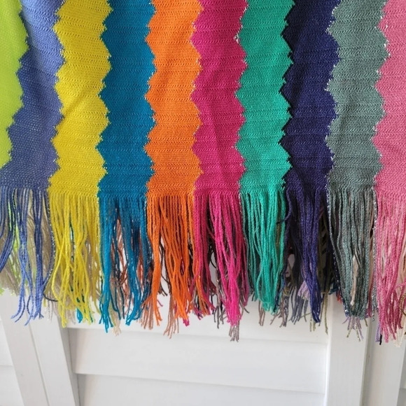 RAINBOW 70s Retro Stripe Chevron‎ Print Fringe Oversize Blanket Scarf 61X47 - Picture 3 of 5